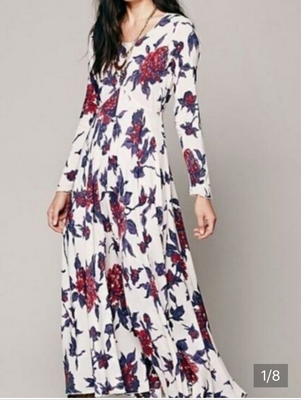 Women’s White Floral Maxi Dress with Red & Navy Print